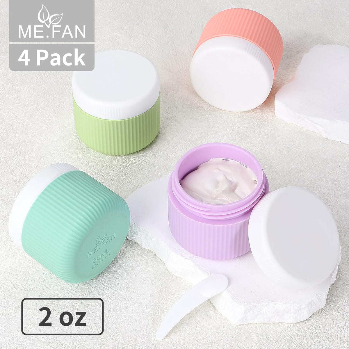 ME.FAN Travel Containers for Toiletries, TSA Approved 1.5 oz Silicone Cream Jars, Leak-proof Journey Containers, Trip Accessories with Lid for Cosmetic Face Hand 4 Pack White Lid - Morandi