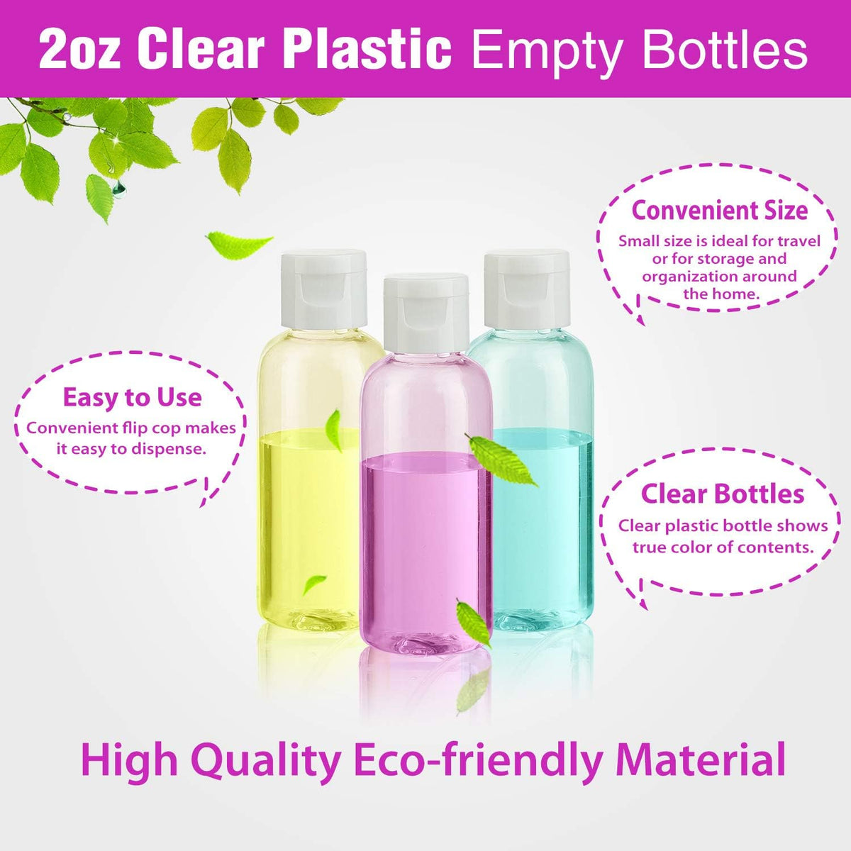 Dabacc 30 Pcs 2 oz Clear Plastic Empty Bottles with Flip Cap for Travel Size Liquids