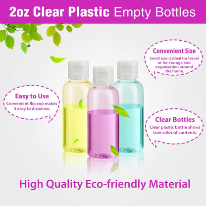 Dabacc 30 Pcs 2 oz Clear Plastic Empty Bottles with Flip Cap for Travel Size Liquids