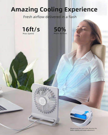 Koonie USB Desk Fan, Strong Wind Ultra Quiet Small Personal Fan with 180° Tilt Folding and 3 Speeds Adjustable, USB-C Corded Powered Mini USB Fan for Office Desktop Bedroom, NO BATTERY