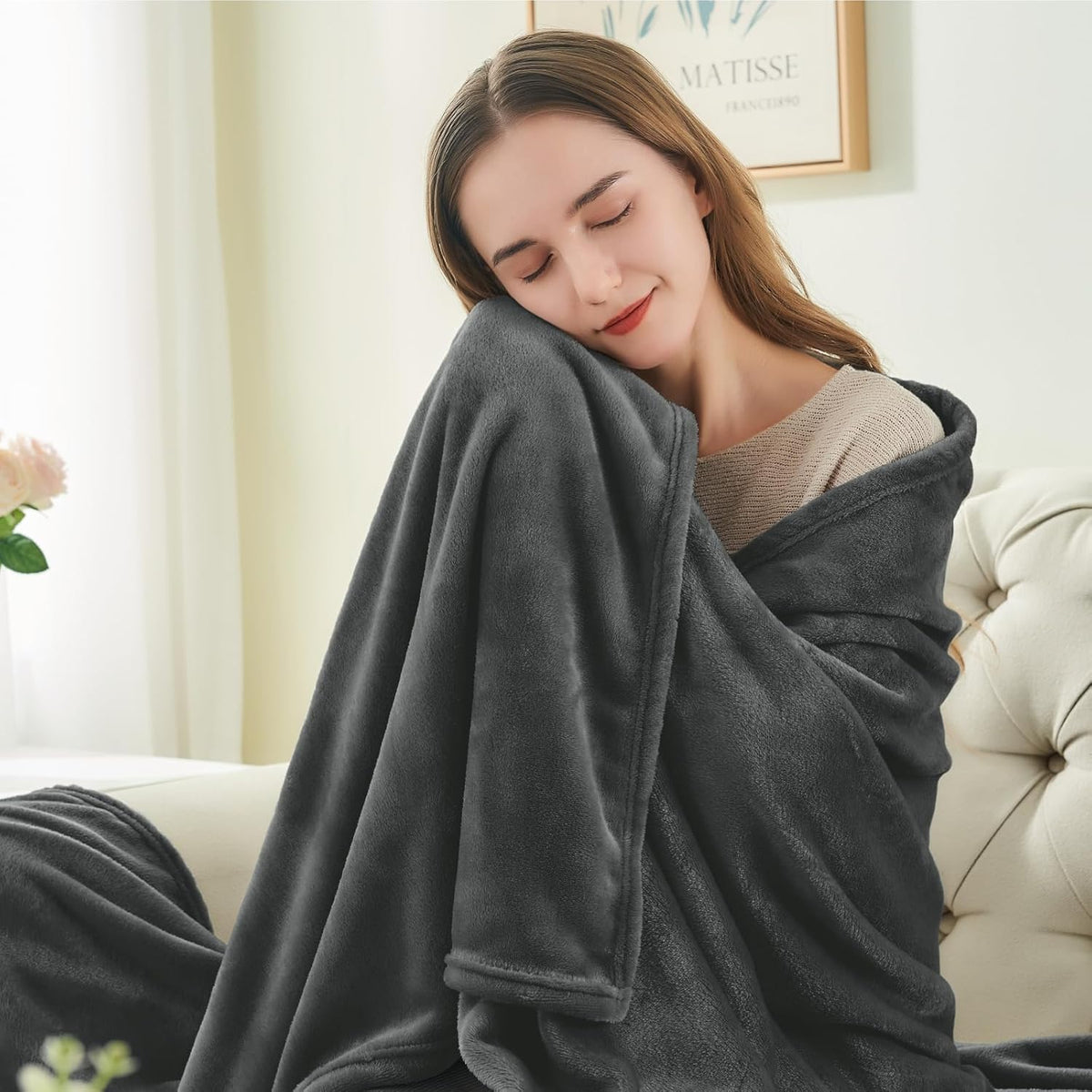 Fleece Blanket Soft Plush Throw for Couch Black 50"x60" - Colors A