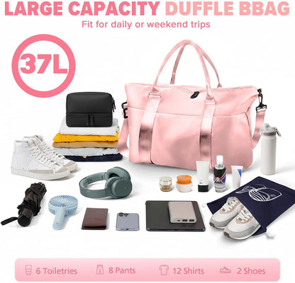 Travel Duffle Bag, Weekender Travel Bag Men Small Gym Bag for Women, Hospital Bag for Labor and Delivery, Overnight Bag Luggage Bag with Trolley Sleeve, Airplane Travel Essentials for Flying(Black)