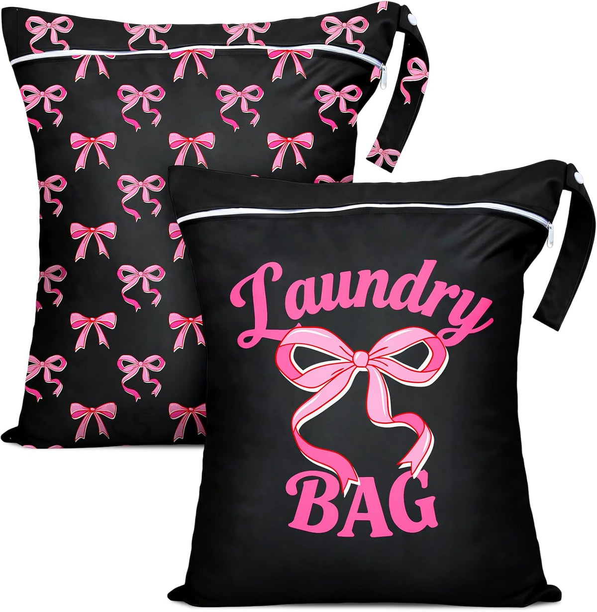 2 Pcs Large Travel Laundry Bags Waterproof Wet Dry Bag, Washable Dirty Clothes Bags for Travel，Drawstring, Bathing Suit, Workout, Gym Clothes Laundry, Swimming Pool & College Dorm, Pink Bow