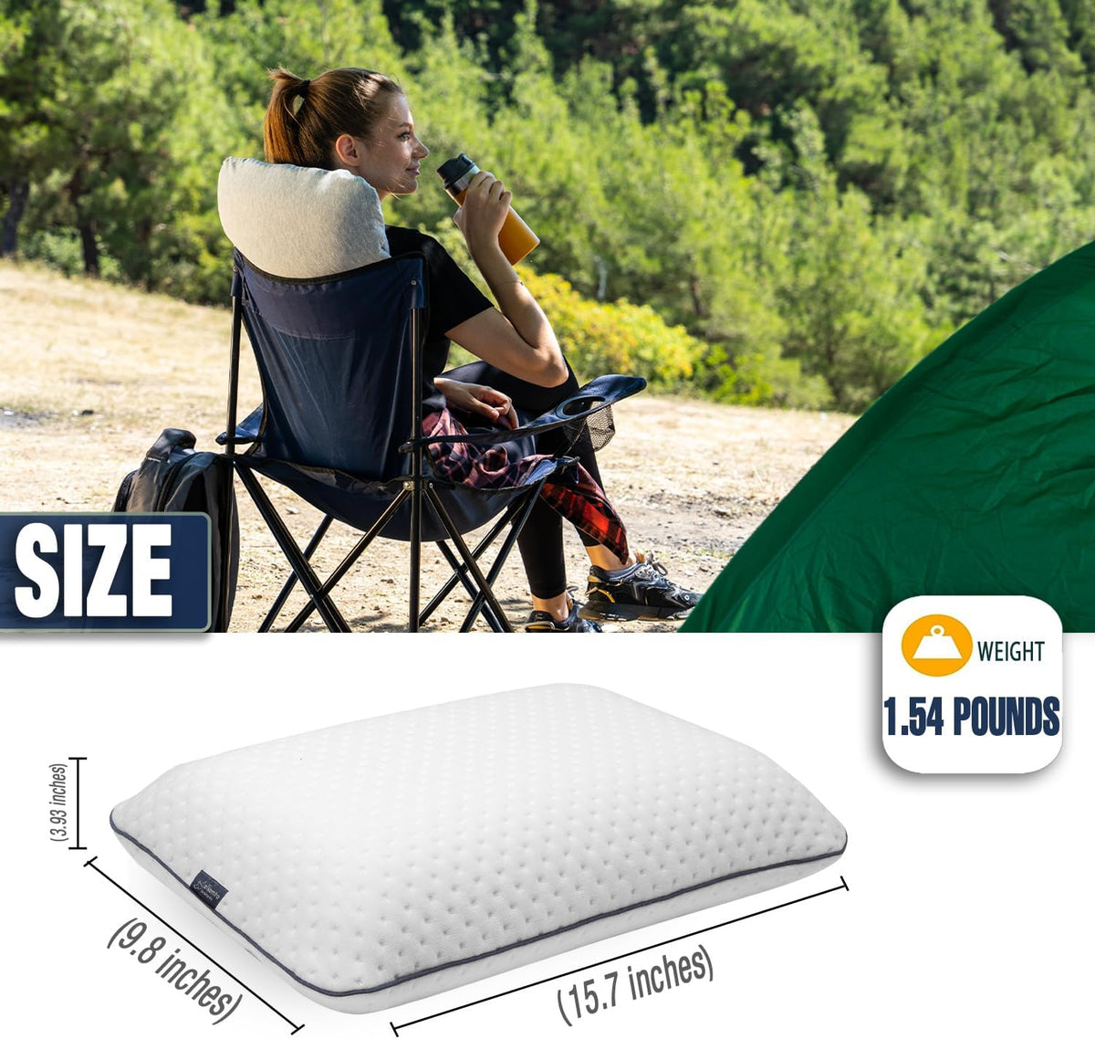 Travel & Camping Comfortable Memory Foam Pillow – Easy to Carry Portable Bag – Temperature Regulating Pillow Case