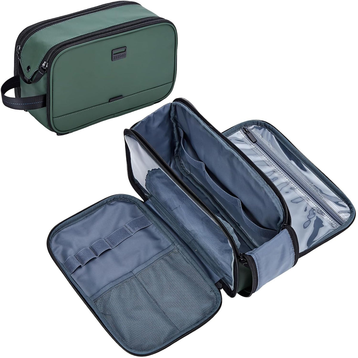 ZEEMO Travel Toiletry Bag for Men, Medium Water-Resistant Double-Sided Full-Open Dopp Kit, Versatile Organizer for Shower and Hygiene Accessories, Bathroom Essentials, Cosmetics, Black