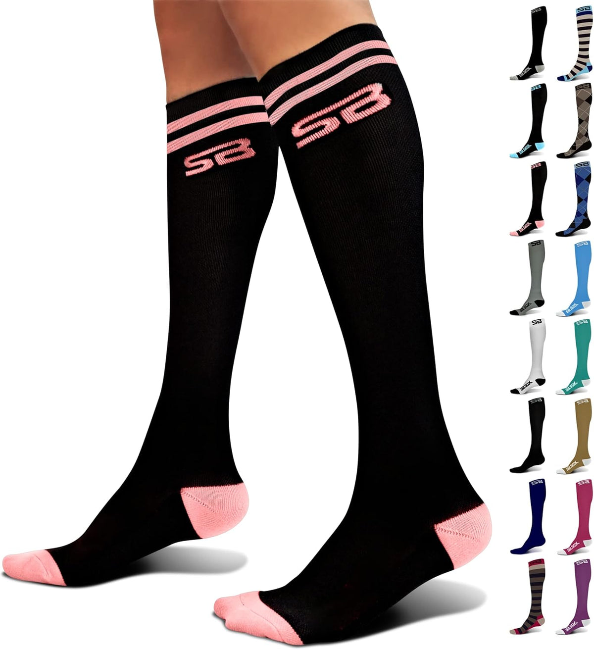 SB SOX Compression Socks for Men & Women (20-30mmHg) – Best Compression Socks for Flying, Medical, Sports, Wide Calf Fit, and Daily Wear