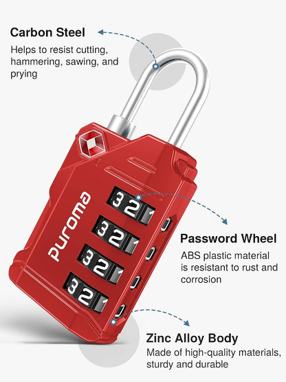 Puroma TSA Approved Luggage Locks, 2 Pack 4 Digit Resettable Travel Combination Code Lock with Zinc Alloy Body for Suitcase, Backpack, Laptop Bag, Gym Locker, Toolbox (Orange)