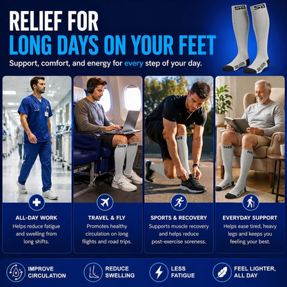 SB SOX Compression Socks for Men & Women (20-30mmHg) – Best Compression Socks for Flying, Medical, Sports, Wide Calf Fit, and Daily Wear
