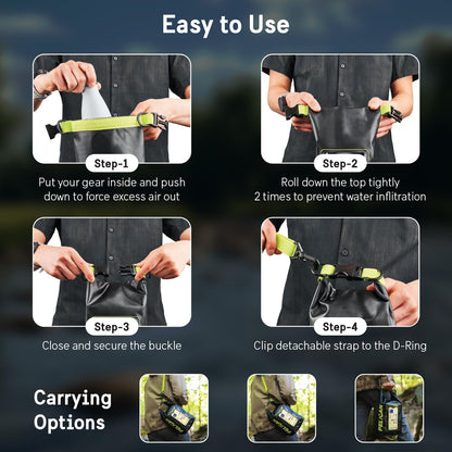 Pelican Marine IP68 Waterproof Dry Bag 2L - Roll Top Waterproof Backpack w/Phone Case/Pouch - Boating & Kayak Accessories - Essentials for Camping Swimming Beach Fishing Rafting Travel - Black/Yellow