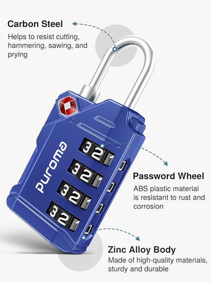 Puroma TSA Approved Luggage Locks, 2 Pack 4 Digit Resettable Travel Combination Code Lock with Zinc Alloy Body for Suitcase, Backpack, Laptop Bag, Gym Locker, Toolbox (Orange)