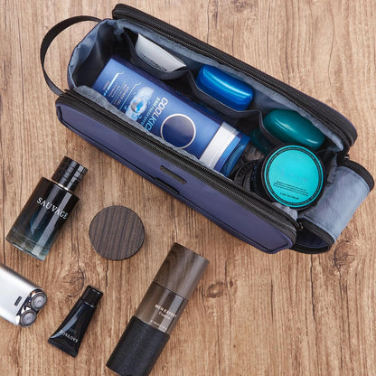 ZEEMO Travel Toiletry Bag for Men, Medium Water-Resistant Double-Sided Full-Open Dopp Kit, Versatile Organizer for Shower and Hygiene Accessories, Bathroom Essentials, Cosmetics, Black