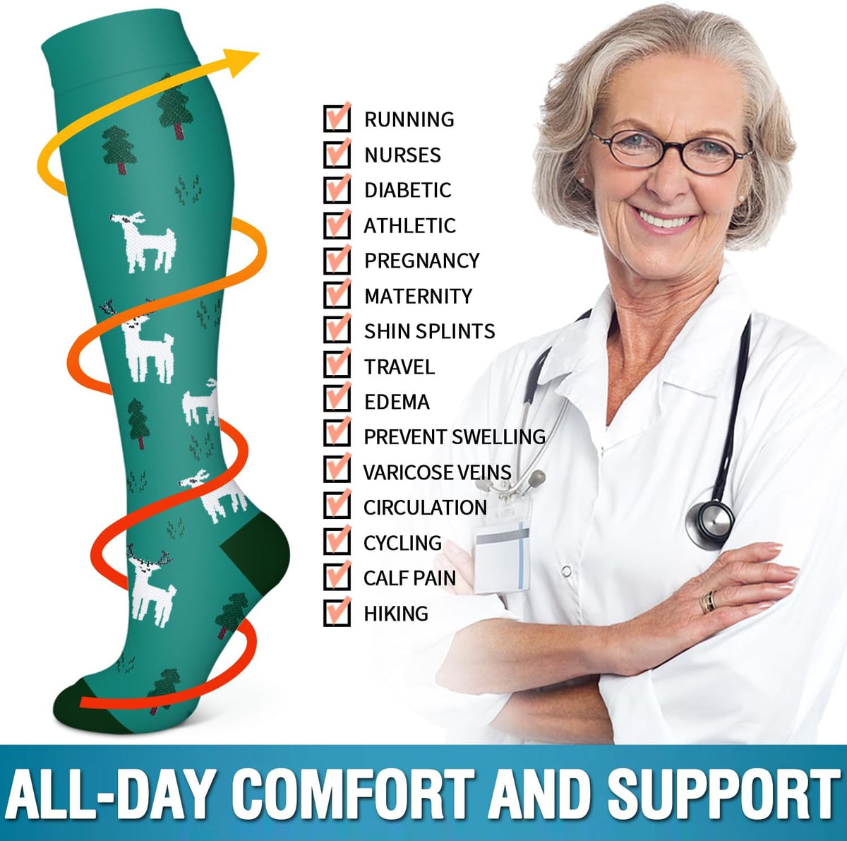6 Pack Copper Compression Socks for Women and Men Circulation-Best Support for Medical,Running,Nursing,Athletic - Colors B