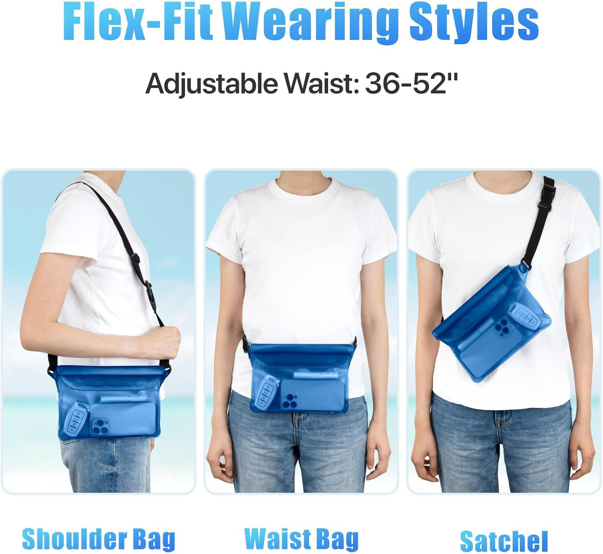 F-color Waterproof Fanny Pack - Cruise Essentials 2026 - Waterproof Pouch with Adjustable Waist Strap, Triple Zipper Roll-Top Dry Bag for Phone, Keep Passport Valuables Dry for Beach Kayaking Boating