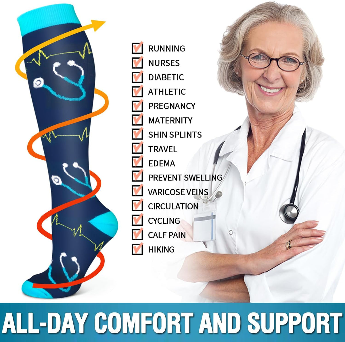 6 Pack Copper Compression Socks for Women and Men Circulation-Best Support for Medical,Running,Nursing,Athletic - Colors B