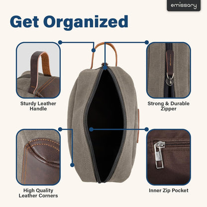 emissary Toiletry Bag for Men, Canvas Travel Toiletry Bag Men's Dopp Kit, Water-resistant Bathroom Bag Mens Shaving Kit, Travel Kit Small Bags, Shaving Bag, Toiletry Bags