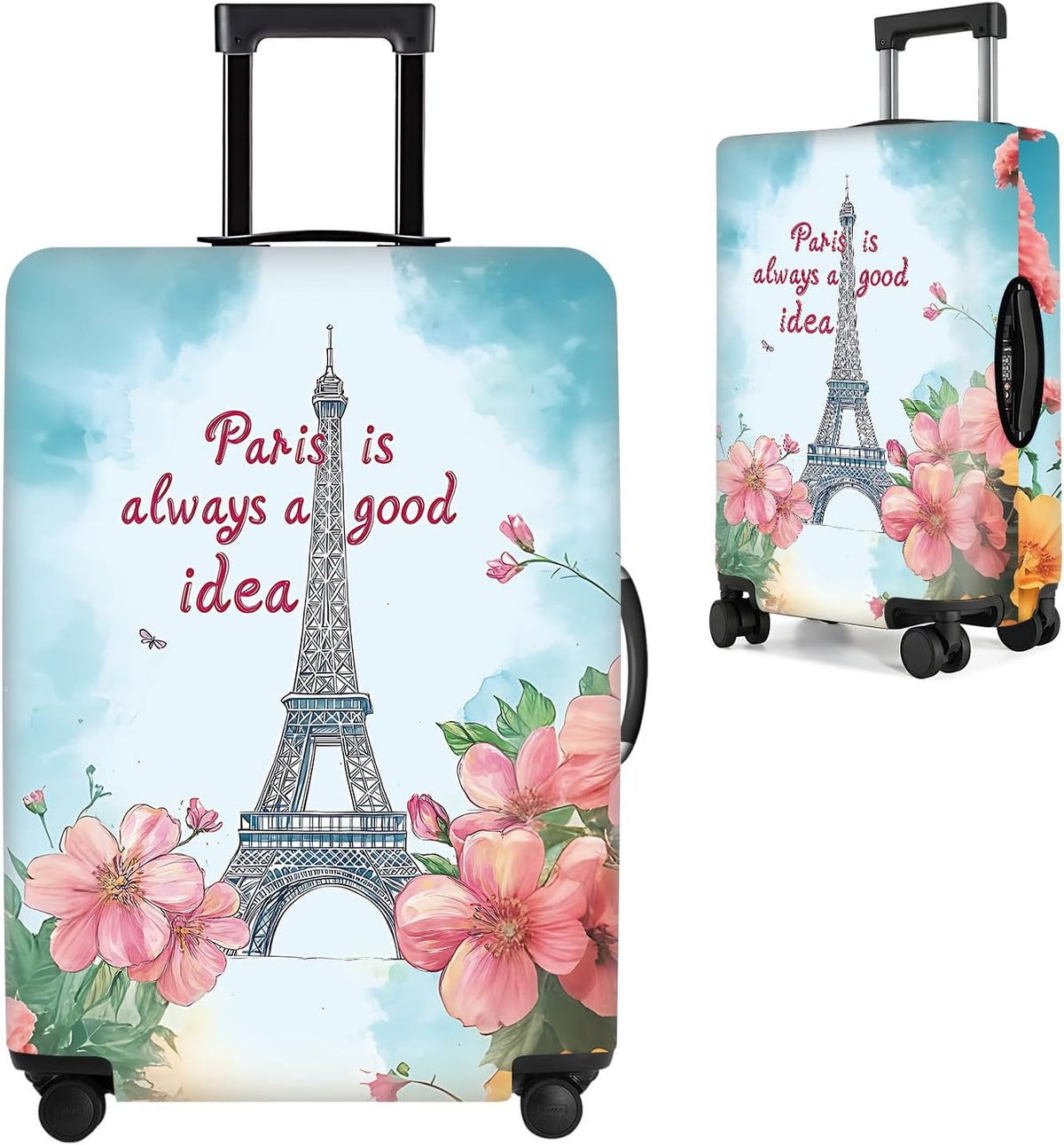 All Over Daisy Print Luggage Cover – Blue Suitcase Protector with White Floral Pattern, Washable Stretch Travel Case for 32-34 Inch Luggage,XL