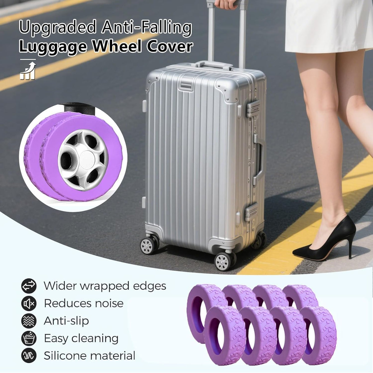 16-Pack Luggage Wheel Covers, Luggage Wheel Protector Covers for 2-2.4 inches Wheels Suitcases，Anti-Scratch & Noise Reduction Design, Silicone MaterialDurable Travel Case Accessories.