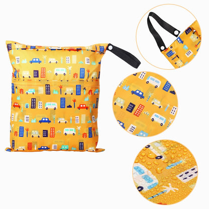 Frienda 4 Pack Wet Bags for Swimsuits, Waterproof Reusable Travel Wet Dry Bags with Zippered Pockets for Beach Pool Swimwear, Towels, Gym, Cloth Diapers, Summer Vacation Essentials(Nautical Style)