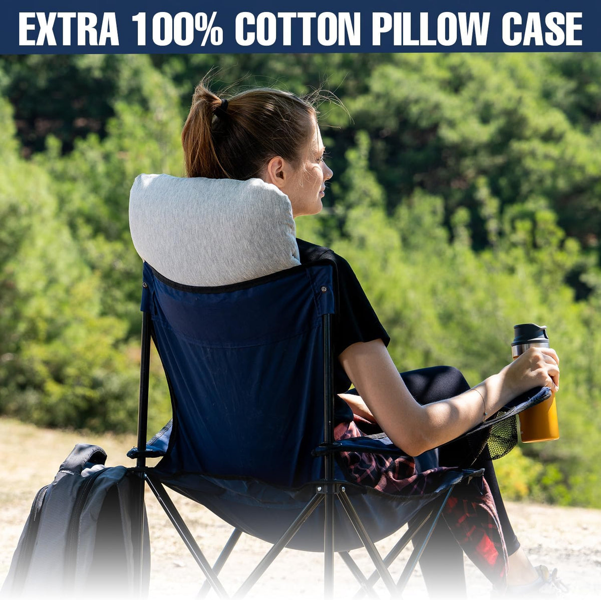 Travel & Camping Comfortable Memory Foam Pillow – Easy to Carry Portable Bag – Temperature Regulating Pillow Case