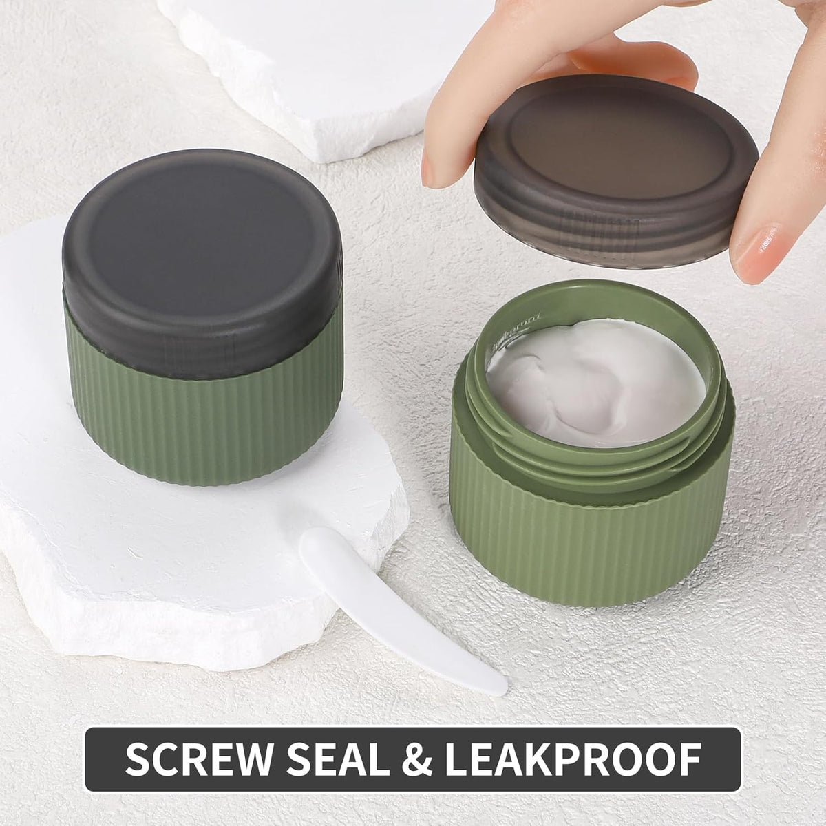 ME.FAN Travel Containers for Toiletries, TSA Approved 1.5 oz Silicone Cream Jars, Leak-proof Journey Containers, Trip Accessories with Lid for Cosmetic Face Hand 4 Pack White Lid - Morandi