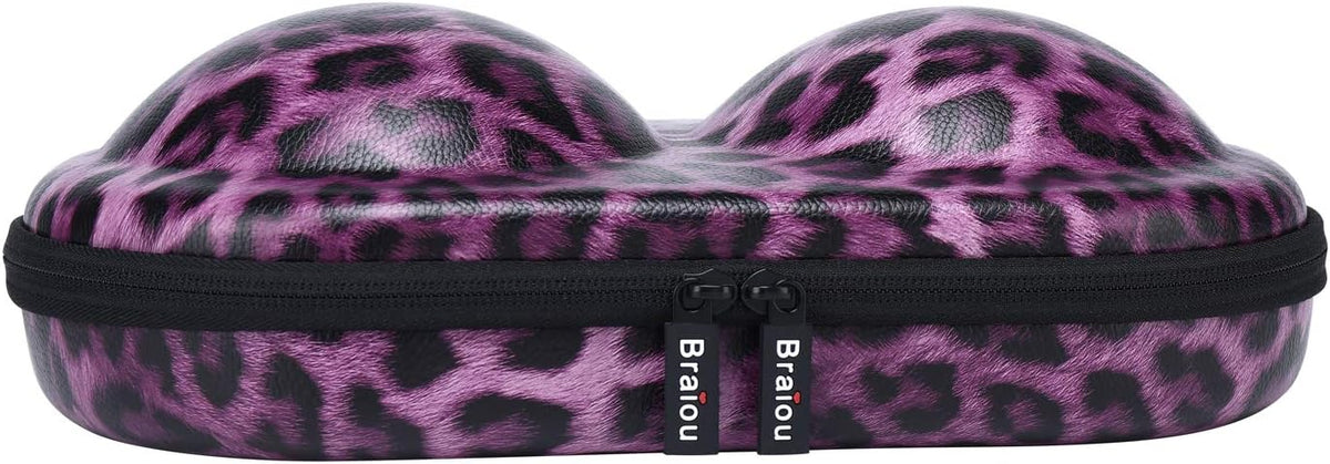 Premium Bra Case Braiou Lingerie Travel Bag Zip Underwear Organizer Bag for A-DD Cup [Leopard Print] (Light Yellow)