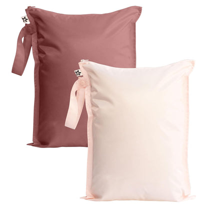 Tiny Twinkle Mess Proof Wet Bags | Reusable Waterproof Wet Bags for Swimsuits | Baby Clothes | Travel & Diaper Bag (Pink, Brown Checkers) - Colors A
