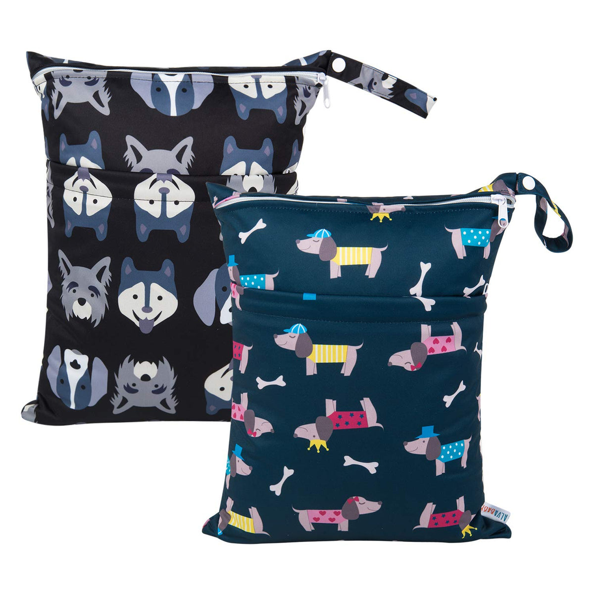 ALVA ALVABABY 3pcs Baby Cloth Diaper Wet/Dry Bags|Waterproof Reusable with Two Pockets|Travel, Beach, Pool, Daycare, Soiled Baby Items,Yoga,Gym Bag for Swimsuits or Wet Clothes 3L-ZM09 - Colors B
