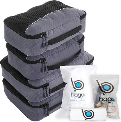 bago 7 Pcs Packing Cubes for Travel - 4 Travel Packing Cubes for Suitcases with 3 ZipLock Bags - Luggage Organizer Bags to Get Maximum Storage, Save Time & Effort to Pack (Green Red PurpleYellow)