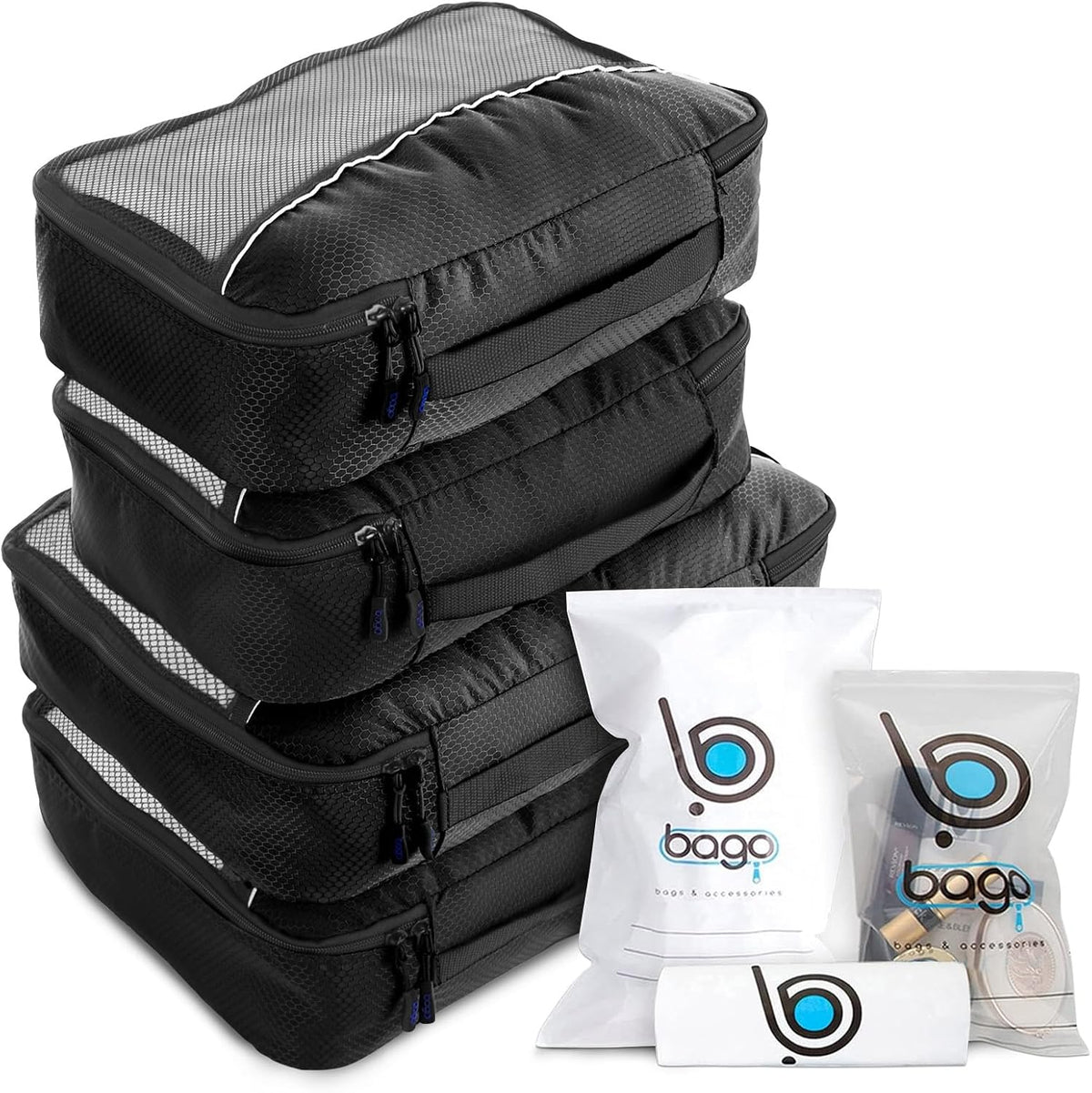 bago 7 Pcs Packing Cubes for Travel - 4 Travel Packing Cubes for Suitcases with 3 ZipLock Bags - Luggage Organizer Bags to Get Maximum Storage, Save Time & Effort to Pack (Green Red PurpleYellow)