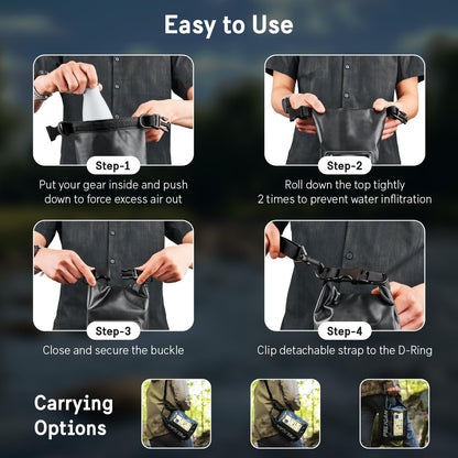 Pelican Marine IP68 Waterproof Dry Bag 2L - Roll Top Waterproof Backpack w/Phone Case/Pouch - Boating & Kayak Accessories - Essentials for Camping Swimming Beach Fishing Rafting Travel - Black/Yellow