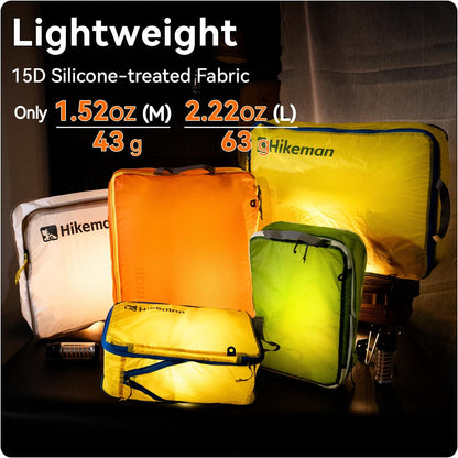 HIKEMAN Ultralight Compression Packing Cubes Lightweight Compression Bags for Camping or Backpacking 40% Space-Saving Compression zippers durable Water-Resistant Fabric (Blue, Medium)