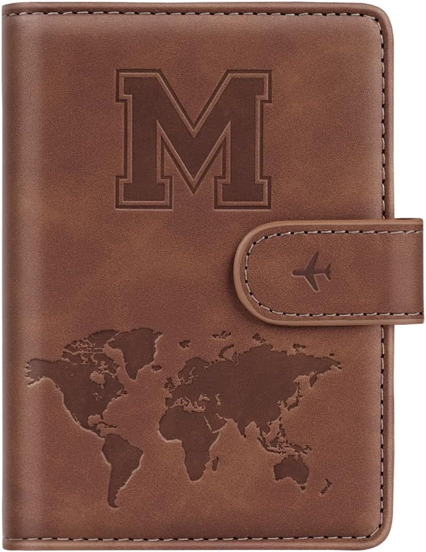 Passport Holder Cover Initail Letter A-Z Travel Wallet 3D Embossed Design RFID Blocking Card Holder Personalized Gift Passport Cover Wallet, Passport Book Holders for Women and Girls, Pink-A