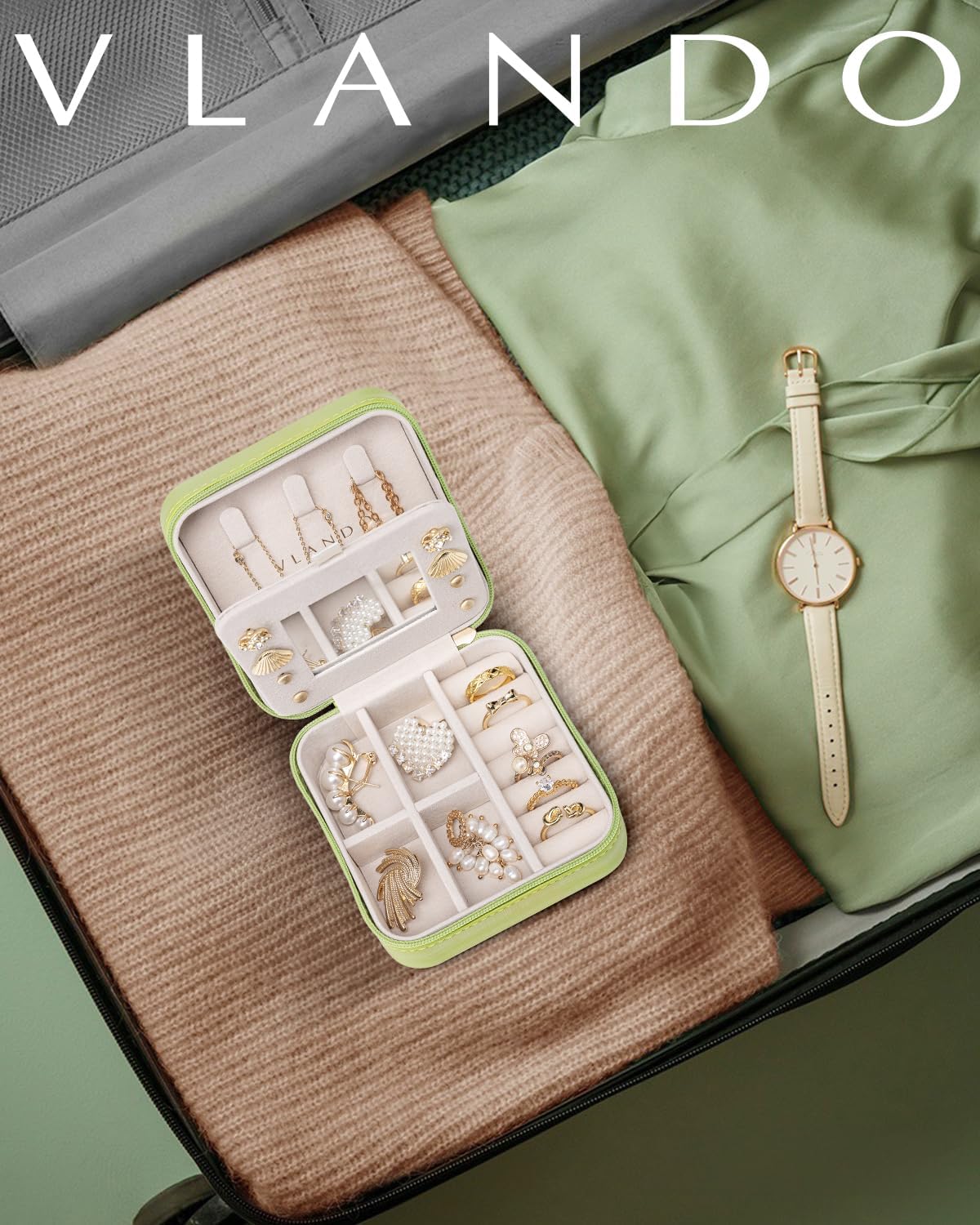 VLANDO Travel Jewelry Case - Bridesmaid Gifts for Women - Small Travel Jewelry Box, Mini Jewelry Organizer, Travel Essentials Gift for Teen Girl - Pink