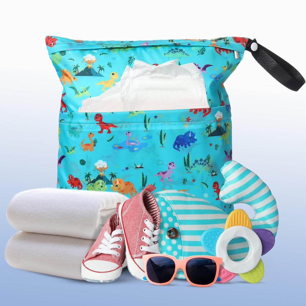 Frienda 4 Pack Wet Bags for Swimsuits, Waterproof Reusable Travel Wet Dry Bags with Zippered Pockets for Beach Pool Swimwear, Towels, Gym, Cloth Diapers, Summer Vacation Essentials(Nautical Style)