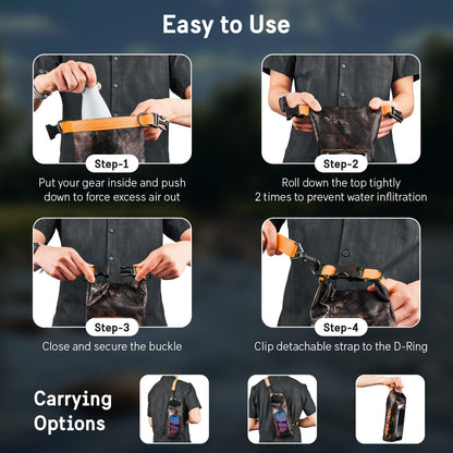 Pelican Marine IP68 Waterproof Dry Bag 2L - Roll Top Waterproof Backpack w/Phone Case/Pouch - Boating & Kayak Accessories - Essentials for Camping Swimming Beach Fishing Rafting Travel - Black/Yellow