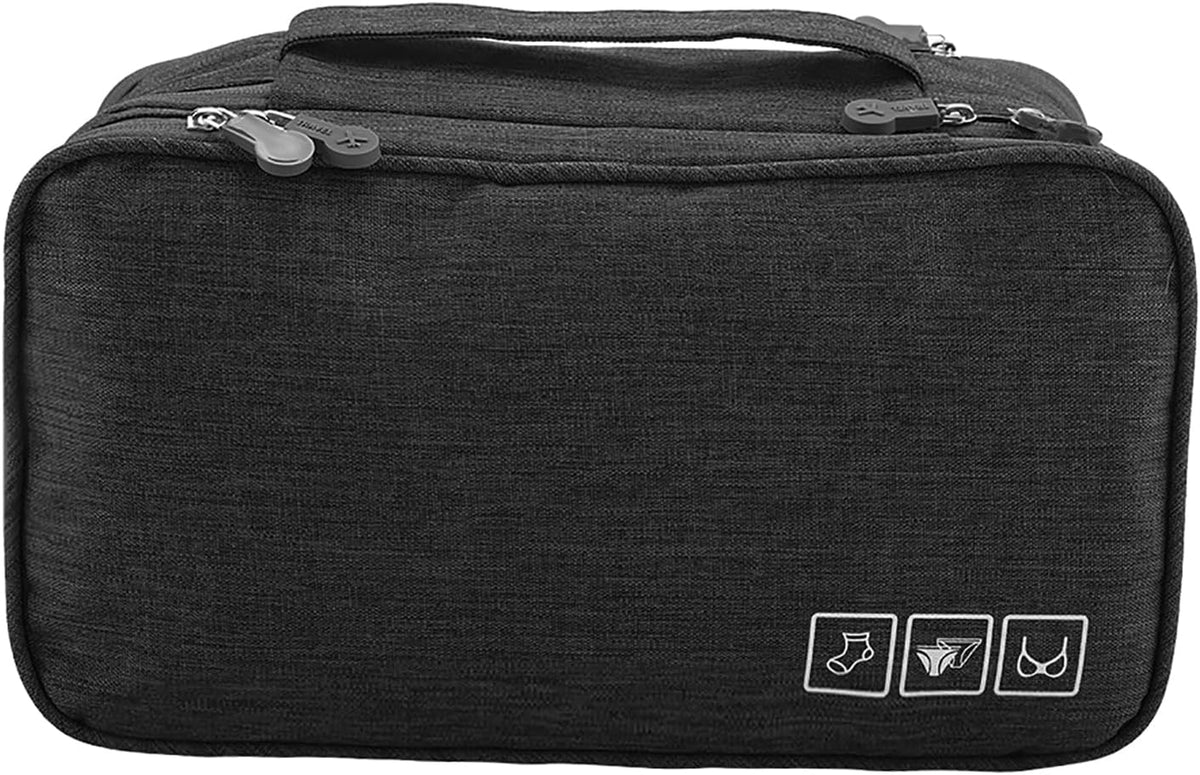 Milltrip Travel Underwear Bag, Waterprof Portable Storage Case with Multiple Layers & Pockets for Bras, Socks, Underwear, USB Cables, Compact Travel Bra (Gray)