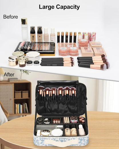 Relavel Travel Makeup Train Case Makeup Cosmetic Case Organizer Portable Artist Storage Bag with Adjustable Dividers for Cosmetics Makeup Brushes Toiletry Jewelry Digital Accessories Black
