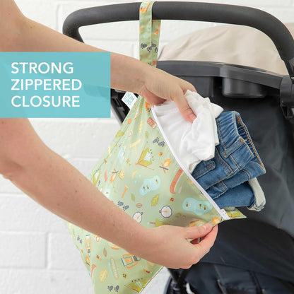 Bumkins Waterproof Wet Bag for Baby, Travel, Swim Suit, Cloth Diapers, Pump Parts, Pool, Beach, Gym Clothes, Toiletry, Hook to Stroller, Daycare, Zipper Reusable Wetdry Packing Pouch, Jungle