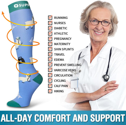 6 Pack Copper Compression Socks for Women and Men Circulation-Best Support for Medical,Running,Nursing,Athletic - Colors B