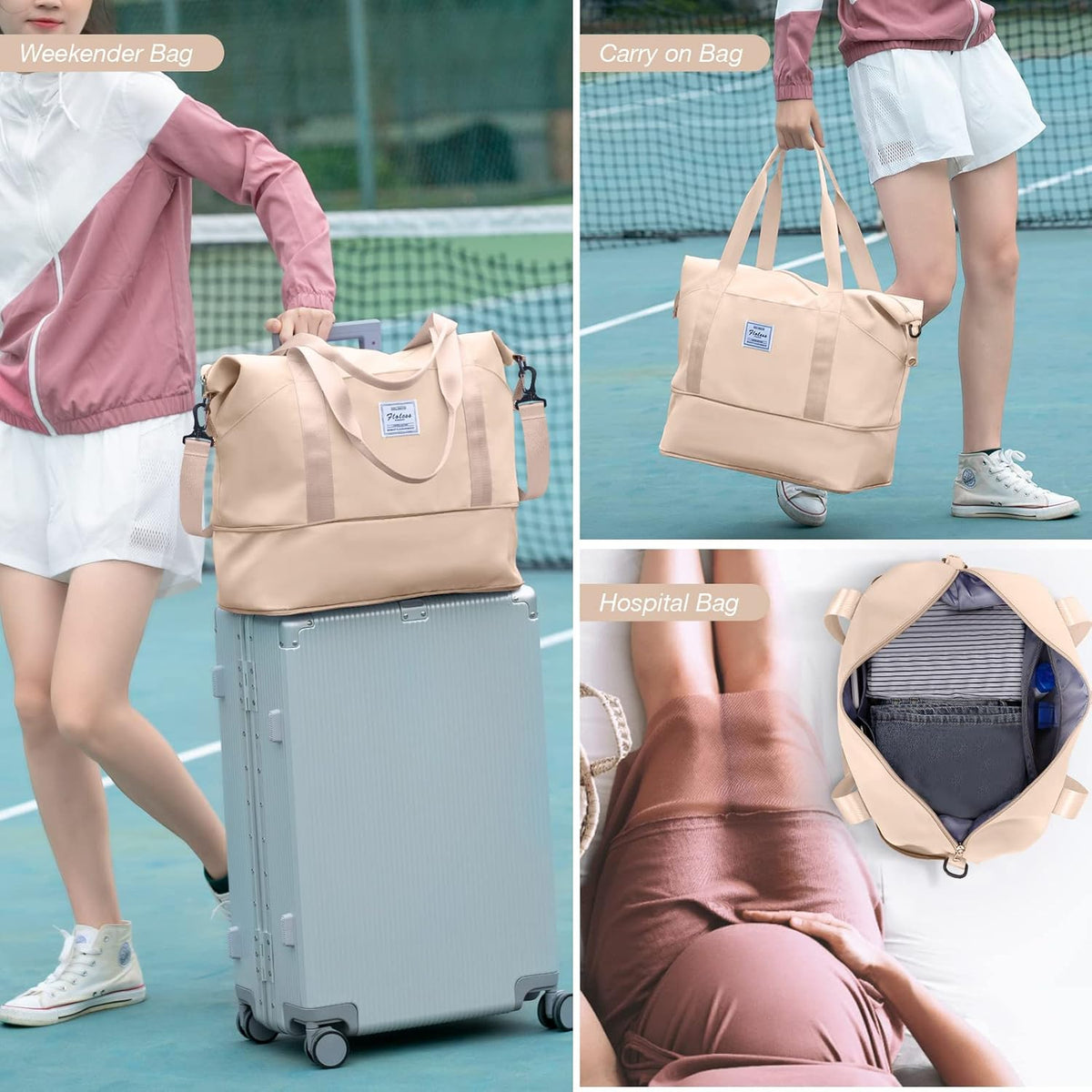 Travel Duffel Bag, Sports Tote Gym Bag, Shoulder Weekender Overnight Bag for Women - Colors A