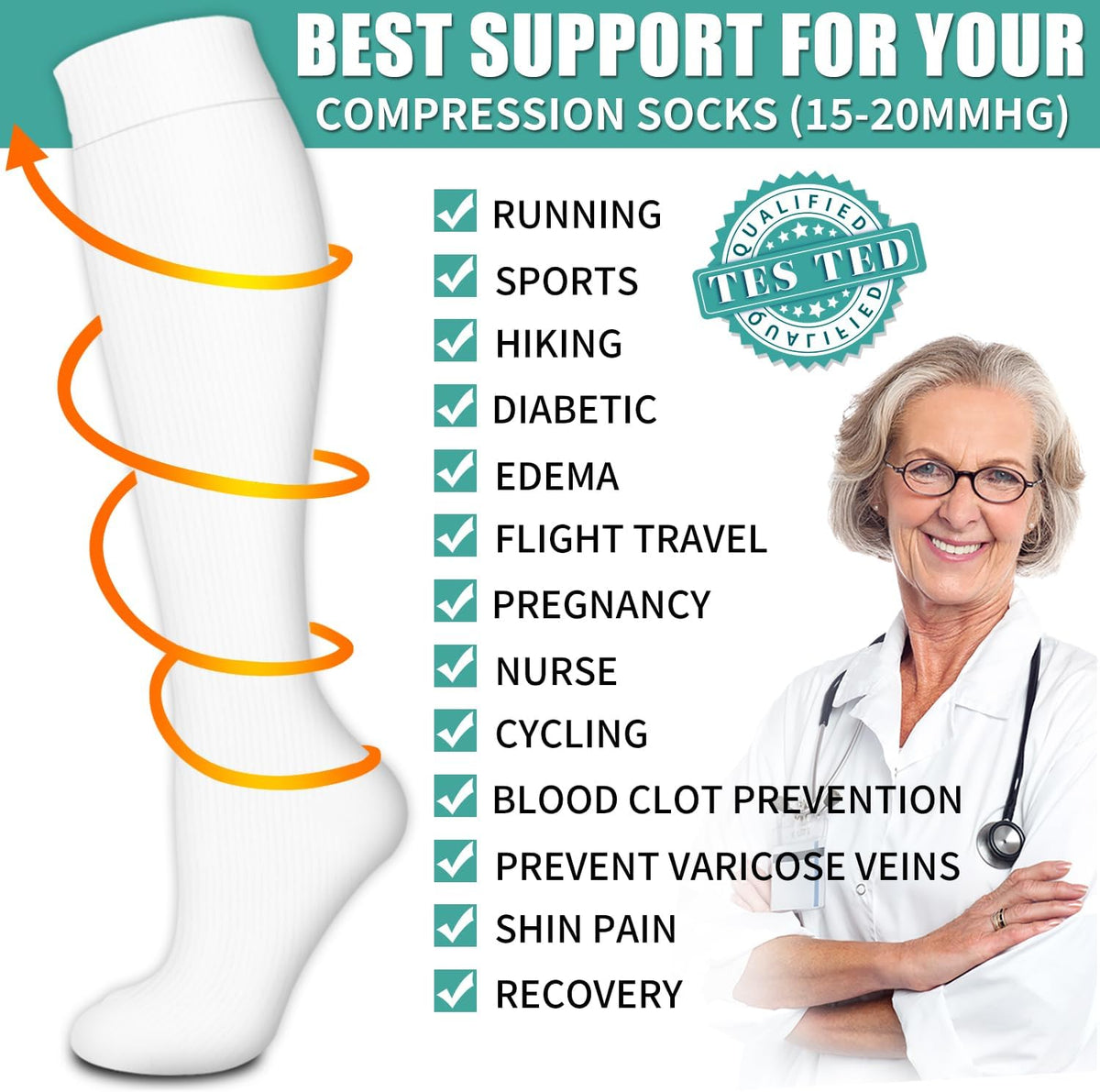 Laite Hebe 3 Pack Medical Compression Sock-Compression Sock For Women and Men Circulation -Best for Running,Nursing,Athletic Sports