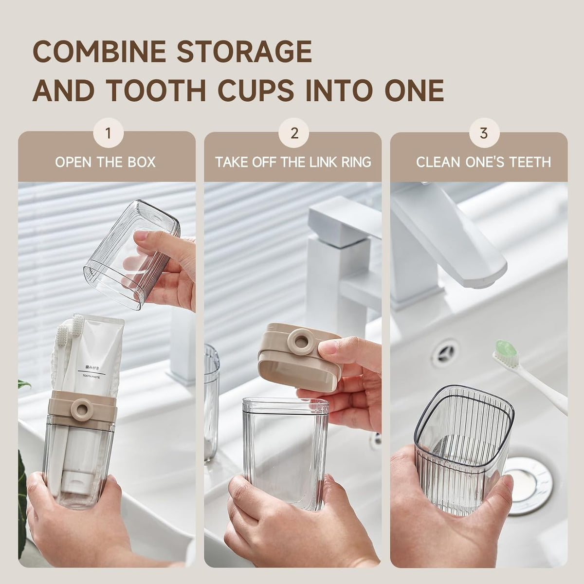 Topavatop Toothbrush Travel Case, 2 in 1 Toothbrush Holder and Rinse Cup, Large Capacity Toothbrush Cup with Cover, Portable Travel Toothbrush Holder for Traveling, Camping, Trip - 1Pcs - Beige&Clear