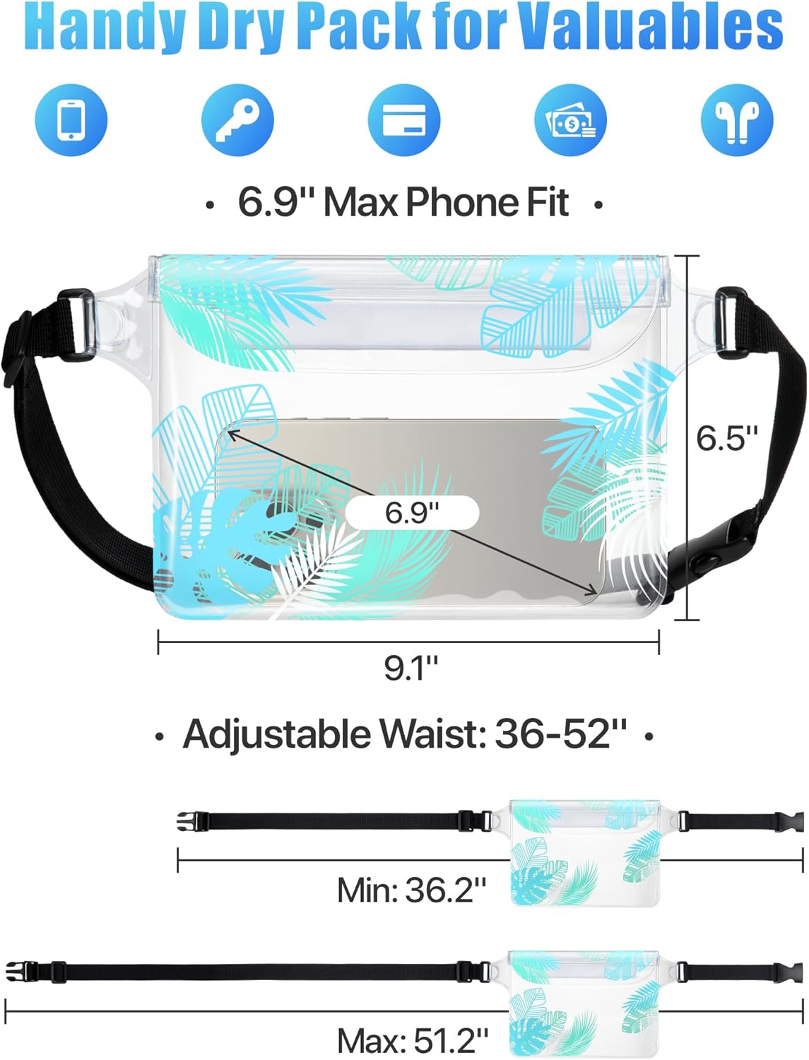 F-color Waterproof Fanny Pack - Cruise Essentials 2026 - Waterproof Pouch with Adjustable Waist Strap, Triple Zipper Roll-Top Dry Bag for Phone, Keep Passport Valuables Dry for Beach Kayaking Boating