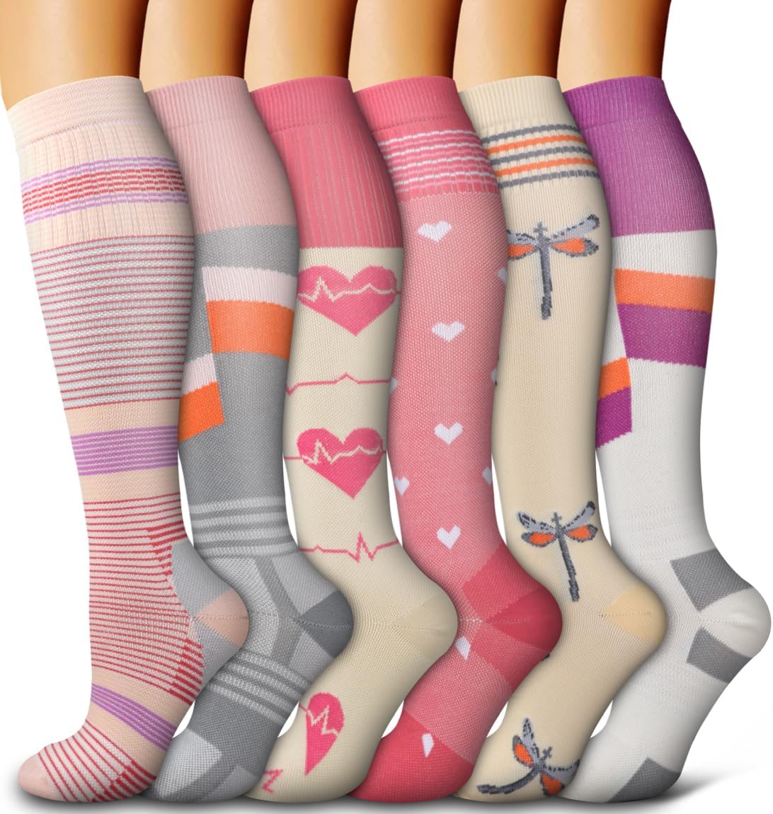 6 Pack Copper Compression Socks for Women and Men Circulation-Best Support for Medical,Running,Nursing,Athletic - Colors B