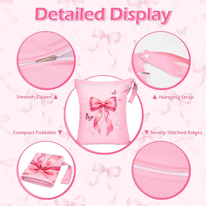 2 Pcs Large Travel Laundry Bags Waterproof Wet Dry Bag, Washable Dirty Clothes Bags for Travel，Drawstring, Bathing Suit, Workout, Gym Clothes Laundry, Swimming Pool & College Dorm, Pink Bow
