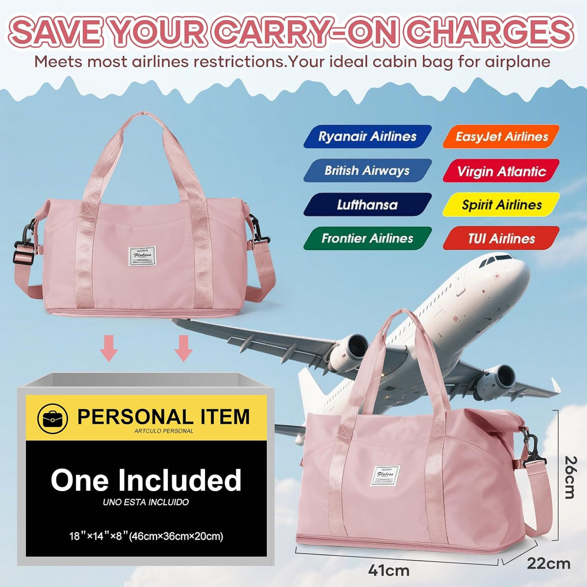 Travel Duffel Bag, Sports Tote Gym Bag, Shoulder Weekender Overnight Bag for Women - Colors B