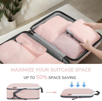 CherryNow Compression Packing Cubes, 7 Set Packing Cubes Compression, Travel Essentials, Travel Organizer for Shoes, Clothing, Grey