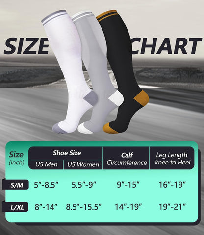 FuelMeFoot 3 Pack Copper Compression Socks - Compression Socks Women & Men Circulation - Best for Medical,Running,Athletic
