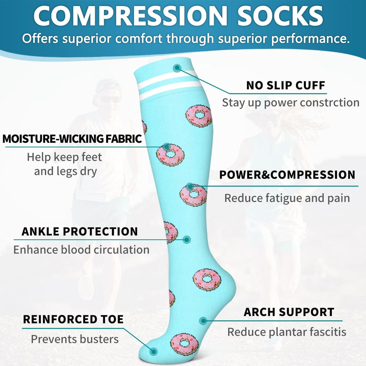 6 Pack Copper Compression Socks for Women and Men Circulation-Best Support for Medical,Running,Nursing,Athletic - Colors B