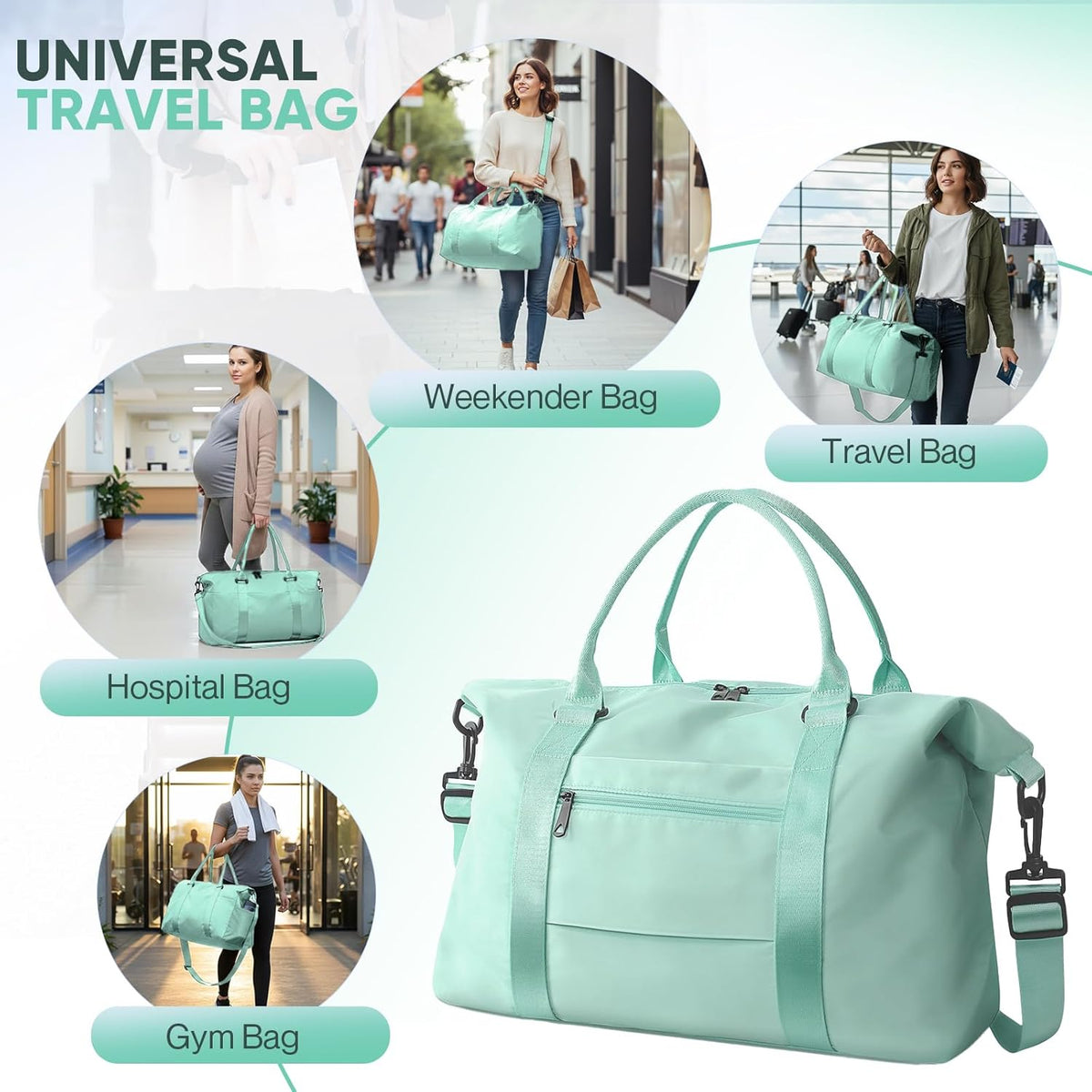 Travel Duffle Bag, Weekender Travel Bag Men Small Gym Bag for Women, Hospital Bag for Labor and Delivery, Overnight Bag Luggage Bag with Trolley Sleeve, Airplane Travel Essentials for Flying(Black)